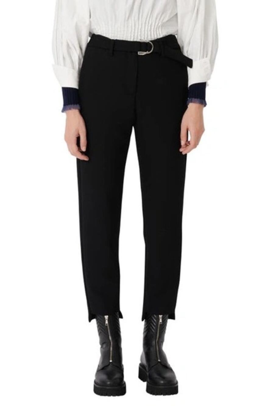 NWT Maje Palmy Cropped Belted Crepe Tapered High Waisted Pants Black Sz 40/ US L